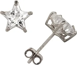 Jewelryweb - Solid 14k White Gold Star-shaped Cubic Zirconia Stud Earrings -4mm 5mm 6mm - Gold Star Earrings for Women - Cubic Zirconia Star Earrings Stud