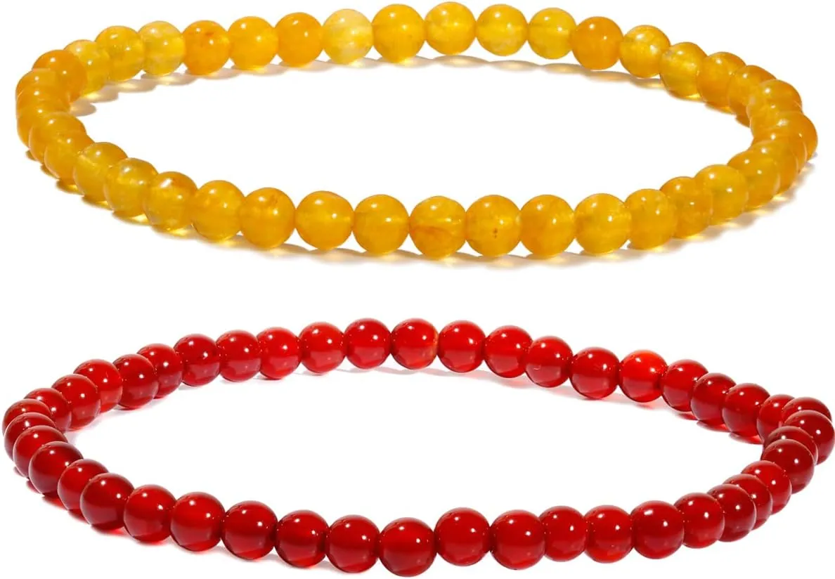 Jewever 2Pcs Genuine Semi Gems Friendship Beaded Bracelets for Women Crystals and Gemstones Stretch Healing Bracelets Beads 4mm