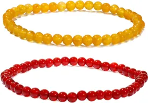 Jewever 2Pcs Genuine Semi Gems Friendship Beaded Bracelets for Women Crystals and Gemstones Stretch Healing Bracelets Beads 4mm