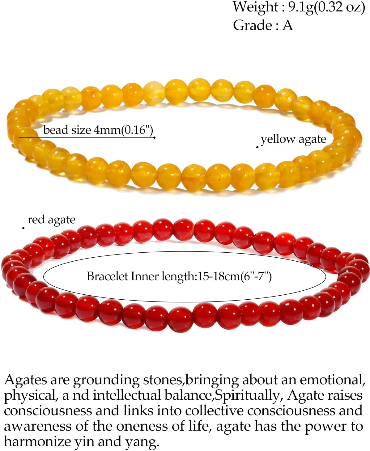 Jewever 2Pcs Genuine Semi Gems Friendship Beaded Bracelets for Women Crystals and Gemstones Stretch Healing Bracelets Beads 4mm