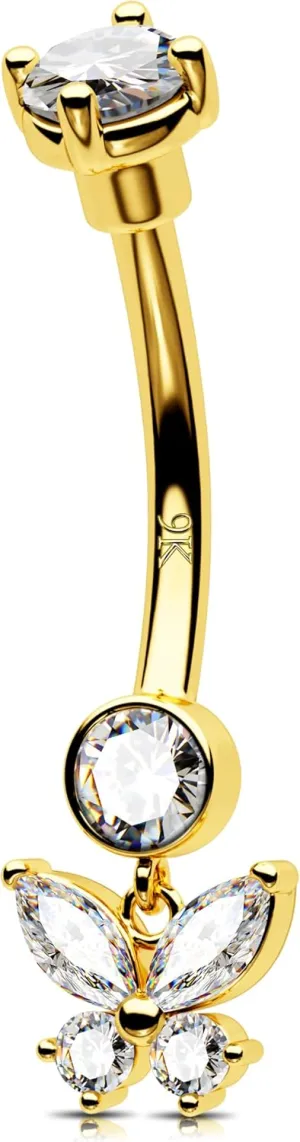 Jewseen 9K Gold Belly Button Rings 14G Dangle Belly Rings Butterfly Belly Button Piercing Navel Rings for Women Men