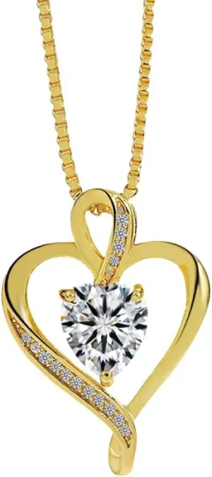 JiuZhou Gold Necklace for Women | 14K Gold Plated Love Pendant with 5A Zircon | Dainty Women's Jewelry Gift, Long-Lasting Color Fastness
