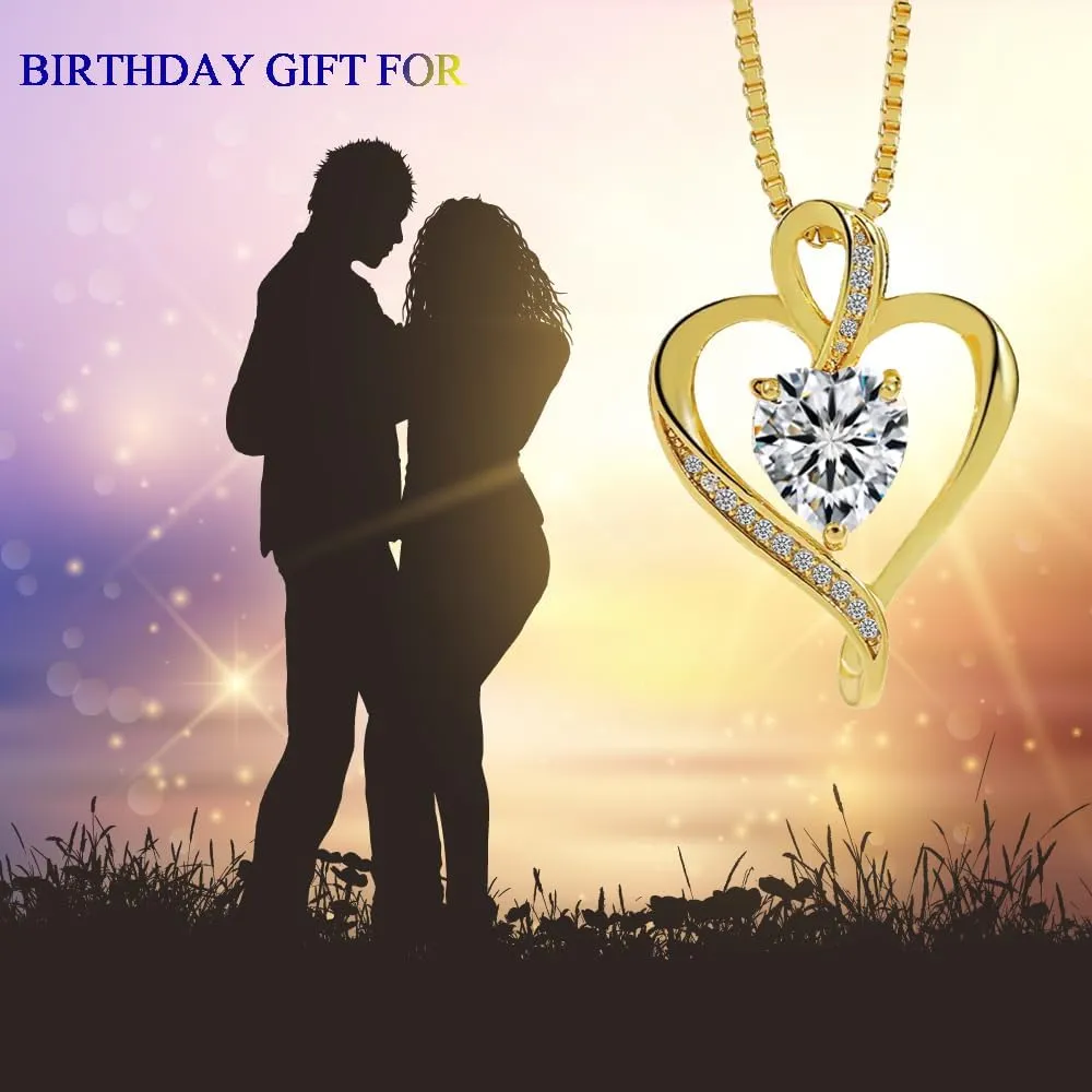 JiuZhou Gold Necklace for Women | 14K Gold Plated Love Pendant with 5A Zircon | Dainty Women's Jewelry Gift, Long-Lasting Color Fastness
