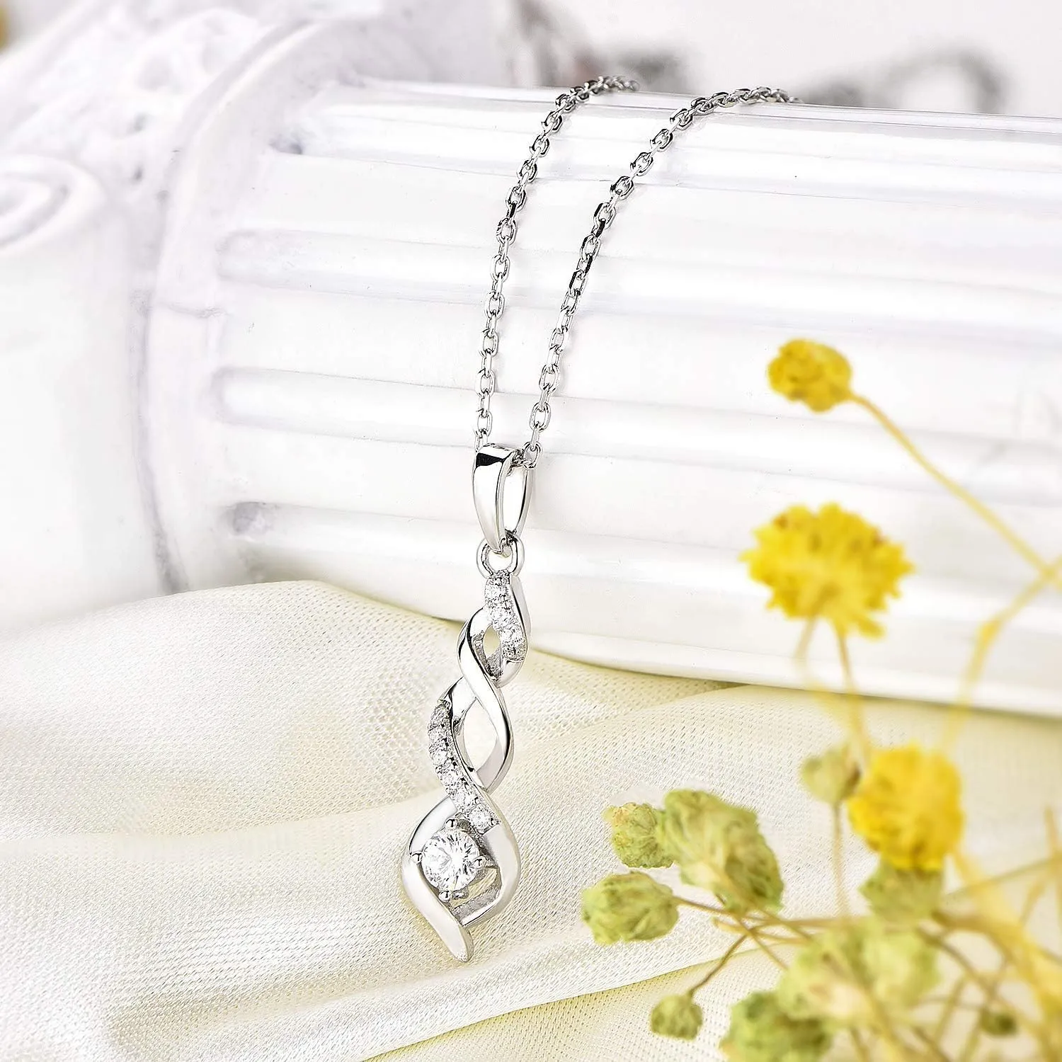 JO WISDOM 925 Sterling Silver Infinity Heart Pendant Necklaces with AAA Cubic Zirconia