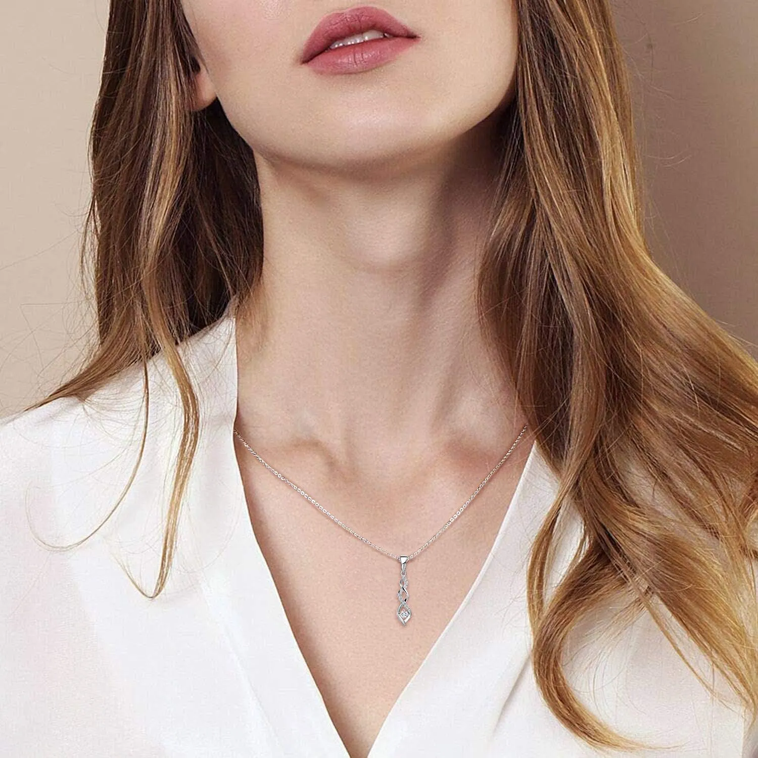 JO WISDOM 925 Sterling Silver Infinity Heart Pendant Necklaces with AAA Cubic Zirconia