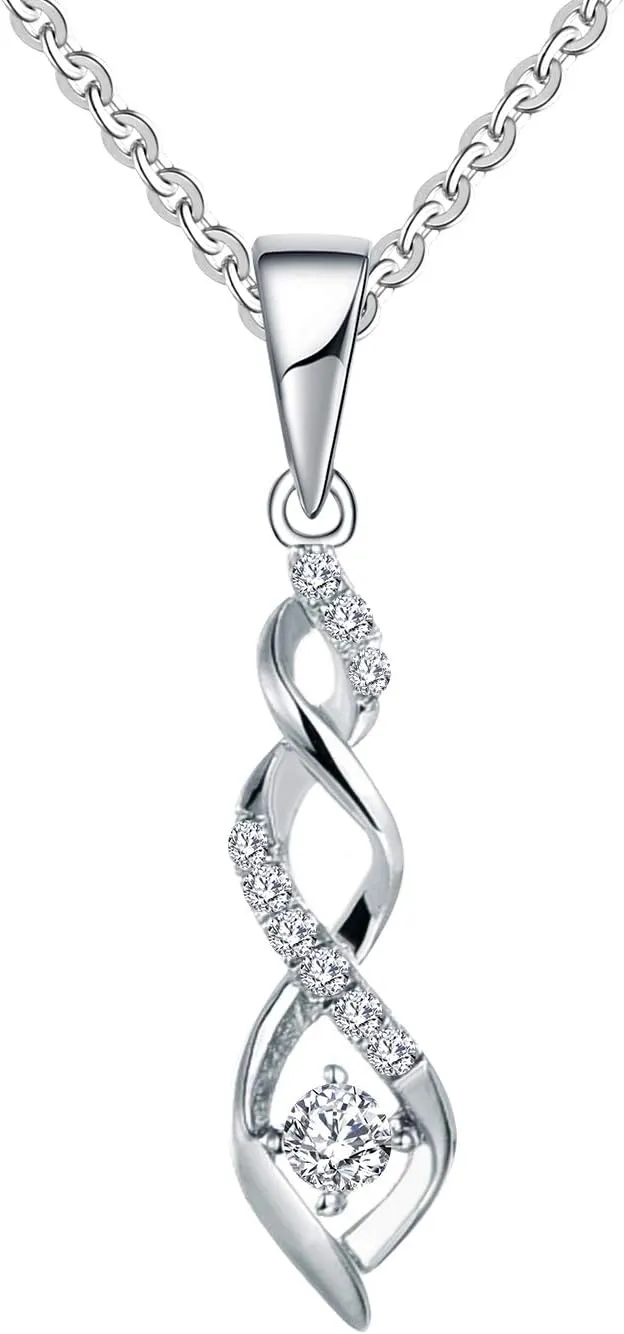 JO WISDOM 925 Sterling Silver Infinity Heart Pendant Necklaces with AAA Cubic Zirconia