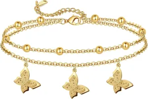Joo&Rind Gold Bracelets for Women Trendy, Charm Bracelet with Multi Layered, Butterfly Bracelet with 18k Gold Plated, Stainless Steel Jewelry Gifts for Women