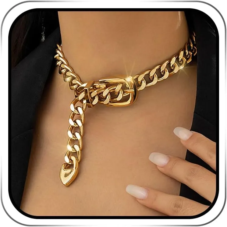 Jovono Chunky Choker Necklaces Gold Thick Belt Chain Necklace for Women