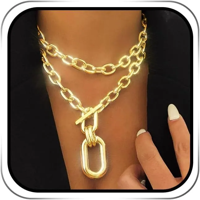 Jovono Chunky Choker Necklaces Thick Layered Necklace Chain Punk Accessories for Women