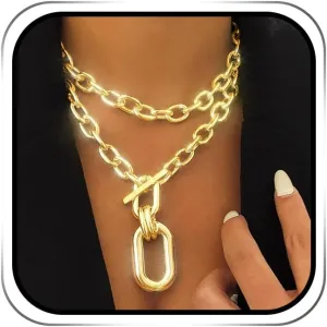 Jovono Chunky Choker Necklaces Thick Layered Necklace Chain Punk Accessories for Women