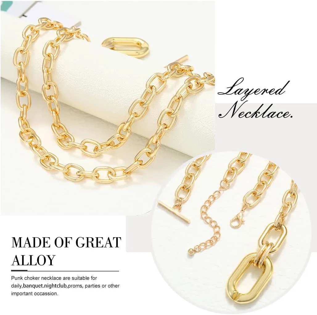Jovono Chunky Choker Necklaces Thick Layered Necklace Chain Punk Accessories for Women