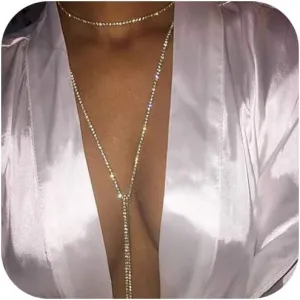 Jovono Rhinestone Choker Necklaces Silver Sparkly Necklace Long Crystal Jewelry for Women