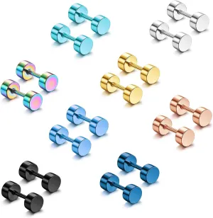 Jstyle 8 Pairs Dot Stud Earrings for Men Women Surgical Steel Screw Flat Back Earrings Multicolor Faux Gauges Ear Plug Tunnel Disc Mens Stud Earrings Piercing Set 4mm/6mm/8mm