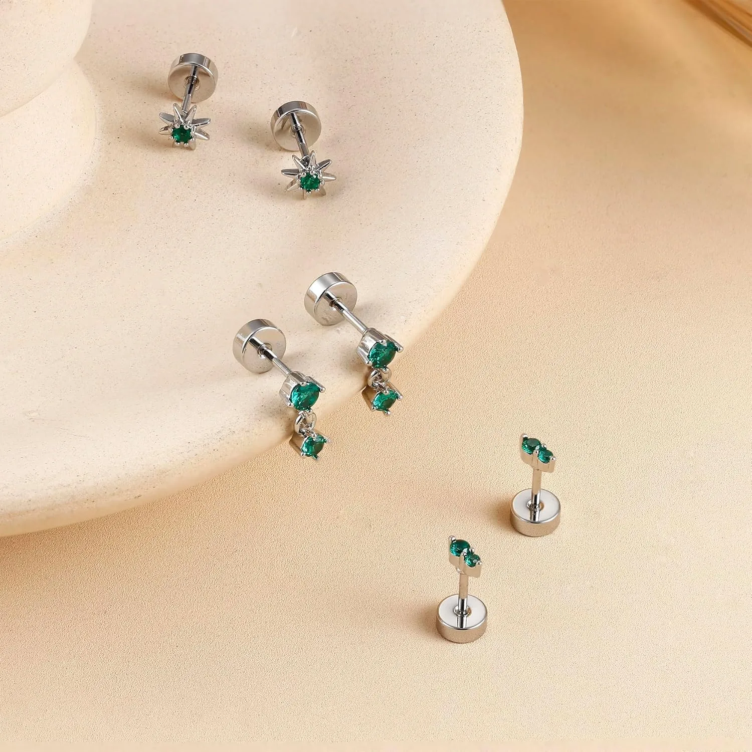 Jstyle Earring Sets for Multiple Piercing Flat Back Stud Earrings Hypoallergenic Stainless Steel Earrings Dainty Cartilage Tragus Stud Earrings for Women