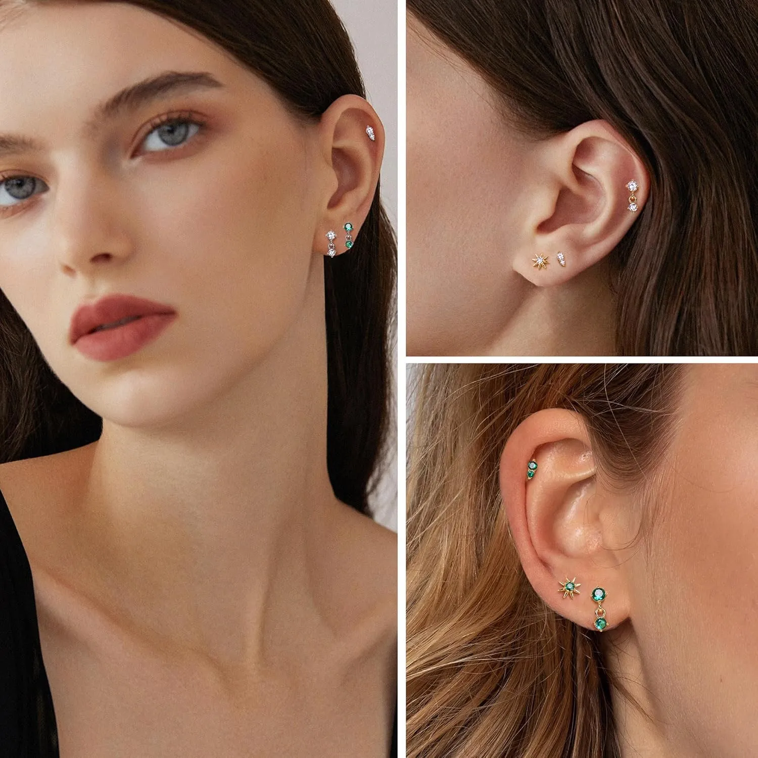 Jstyle Earring Sets for Multiple Piercing Flat Back Stud Earrings Hypoallergenic Stainless Steel Earrings Dainty Cartilage Tragus Stud Earrings for Women