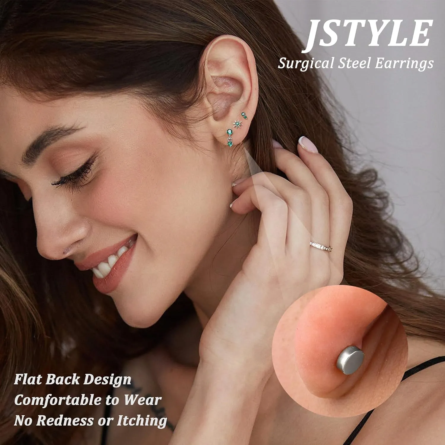 Jstyle Earring Sets for Multiple Piercing Flat Back Stud Earrings Hypoallergenic Stainless Steel Earrings Dainty Cartilage Tragus Stud Earrings for Women