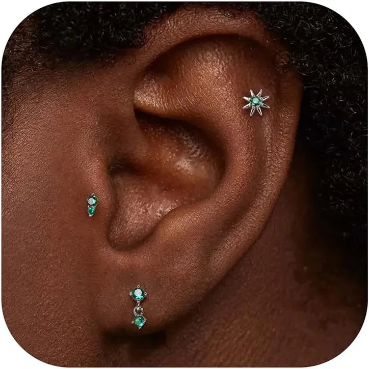 Jstyle Earring Sets for Multiple Piercing Flat Back Stud Earrings Hypoallergenic Stainless Steel Earrings Dainty Cartilage Tragus Stud Earrings for Women