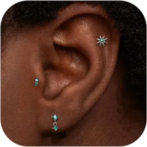 Jstyle Earring Sets for Multiple Piercing Flat Back Stud Earrings Hypoallergenic Stainless Steel Earrings Dainty Cartilage Tragus Stud Earrings for Women