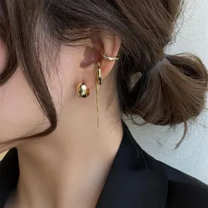 Jumwrit Gold Open Hoop Stud Earrings Geometric Half Circle Earrings Dainty C Shape Earrings Cartilage Ear Cuff Earrings Boho Tiny Box Chain Tassel Dangle Earrings 4pcs Earrings Set for Women Girls