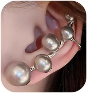 Jumwrit Vintage Pearl Ear Cuffs Climber Earrings Pierced Cartilage Clip on Earrings Dainty Crawler Wrap Earrings Boho Silver Pearl Beaded Stud Earrings Trendy Cosplay Fairy Accessories for Women