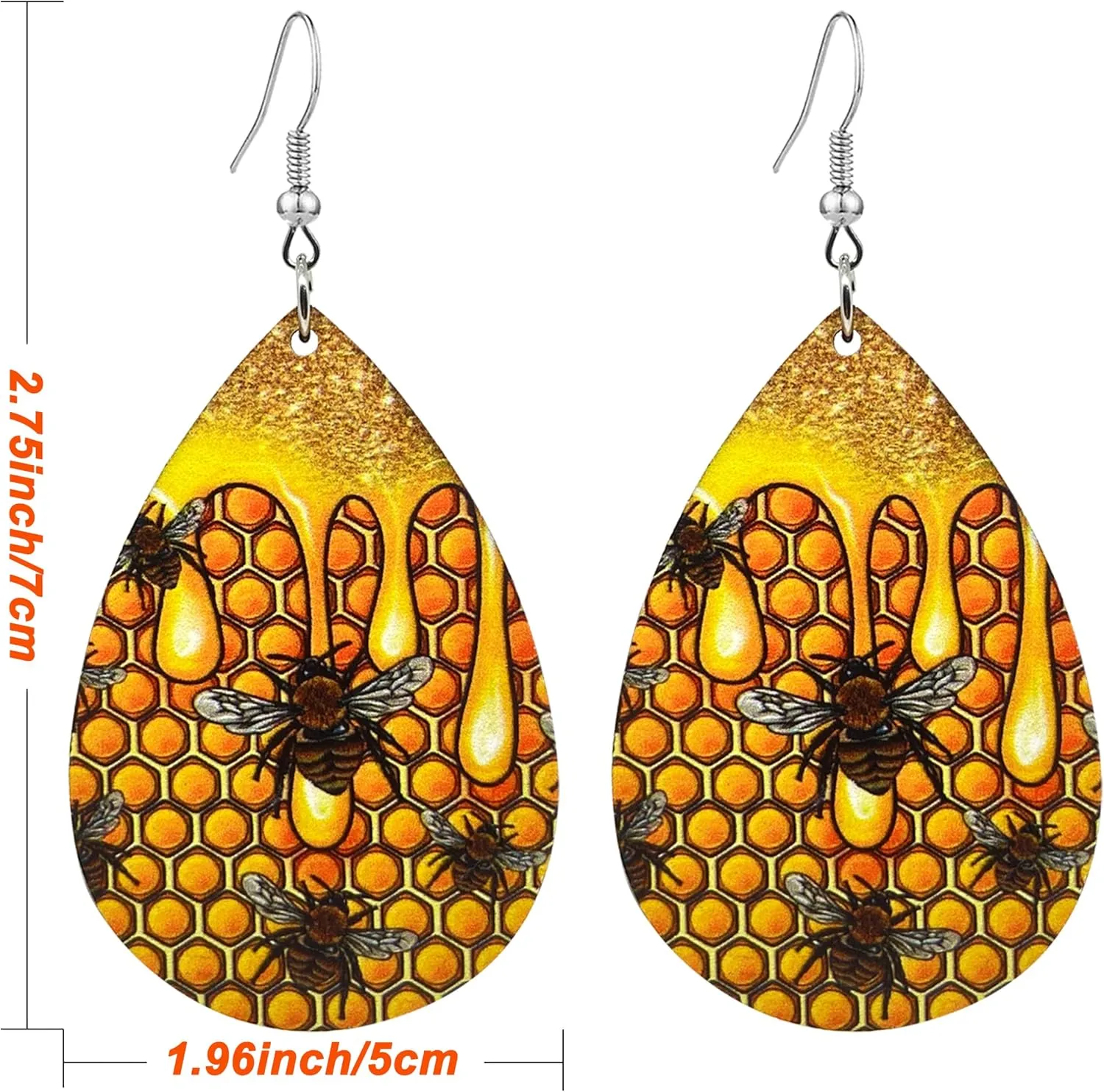 KaFu Sunflower Earrings for Women Girls Bohemian Wood Earrings Bee Earring Art Earrings Teardrop Wood Dangle Drop Earrings Jewelry Gift