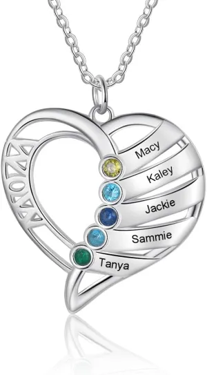 kaululu Gifts for Mom Mothers Necklace with Birthstones Love Heart Necklace for Women Custom Name Necklaces Personalized Necklace for Mother Wife Grandma Mother's Day Gift