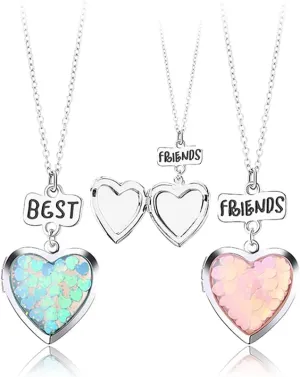 Kefley Heart Locket Necklace for Best Friends Matching Friendship Necklaces for 2 Girls Bff Birthday Christmas Gifts for Girl Bestie Necklace for Friends Sweet Gifts for Girls