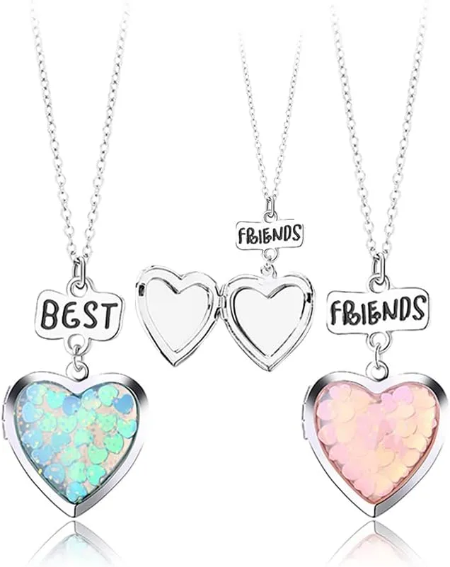 Kefley Heart Locket Necklace for Best Friends Matching Friendship Necklaces for 2 Girls Bff Birthday Christmas Gifts for Girl Bestie Necklace for Friends Sweet Gifts for Girls
