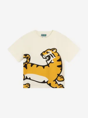 KENZO Boys Tiger Print T-Shirt in Ivory