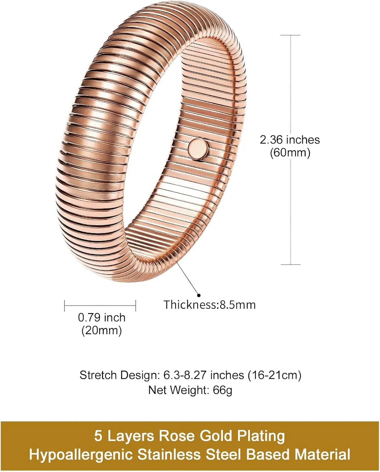 KeyStyle Bangle Bracelets for Women, Stainless Steel Stretch Bracelet Flexible Wide Link Chain Gold Wristband GoldChic Twisted Jewelry, 10mm, 16mm, 20mm