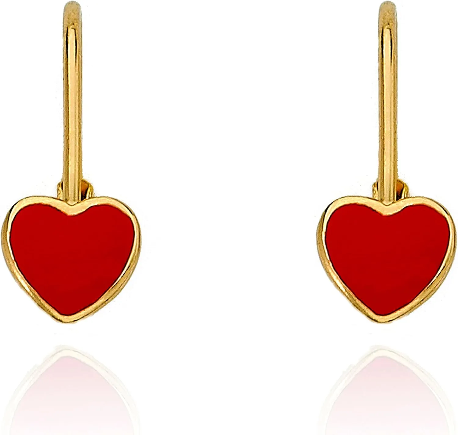 Kids Earrings - 14k Gold Plated Enamel Heart Leverback Earrings - Hypoallergenic and Nickel Free For Sensitive Ears