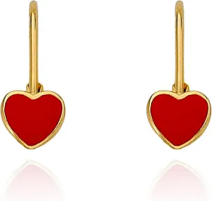 Kids Earrings - 14k Gold Plated Enamel Heart Leverback Earrings - Hypoallergenic and Nickel Free For Sensitive Ears