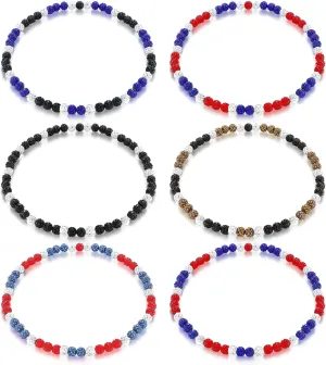 Kigeli 6 Pcs Baseball Beaded Necklace for Men Women 18 in Glitter Rhinestone Clay Beaded Necklace Bling Collection Gifts for Baseball Team Lovers
