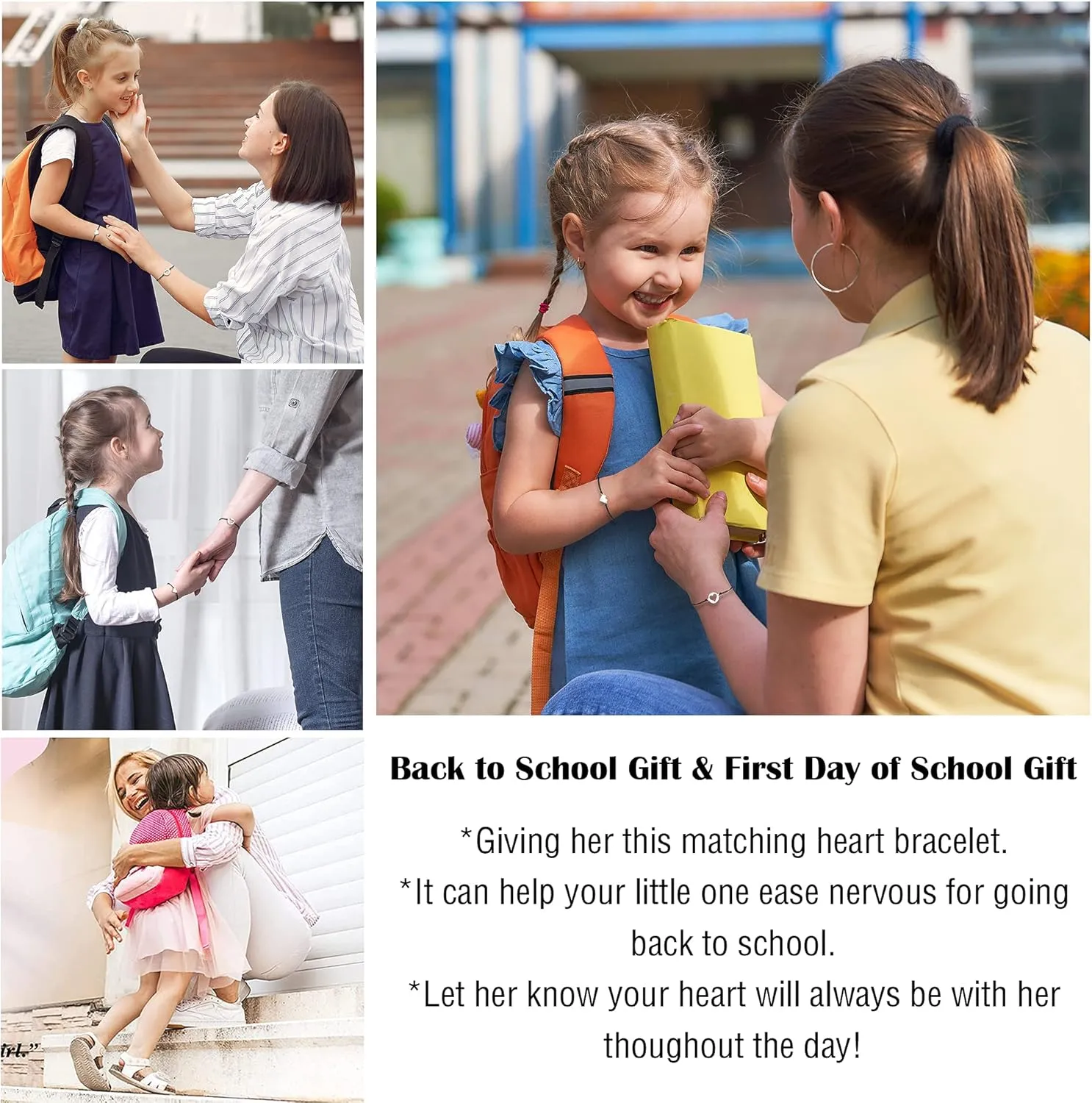 KINGSIN First Day of School Mother Daughter Matching Bracelets Back to School Gift for Daughter Wish Bracelets