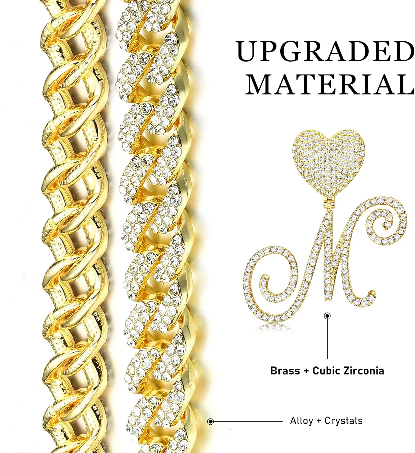 Krfy Cursive Gold Initial Pendant Necklace Iced Out Miami Cuban Link Chain for Women 18K Gold Plated Alphabet Letter Pendant Choker Hip Hop Chain Trendy Rapper Jewelry