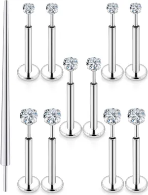 Kridzisw 20G 18G 16G Nose Rings Hoop Stainless Steel L-Shaped Nose Rings Studs Screw Clear Clicker Retainer Tragus Cartilage Helix Earrings Piercing Hoop