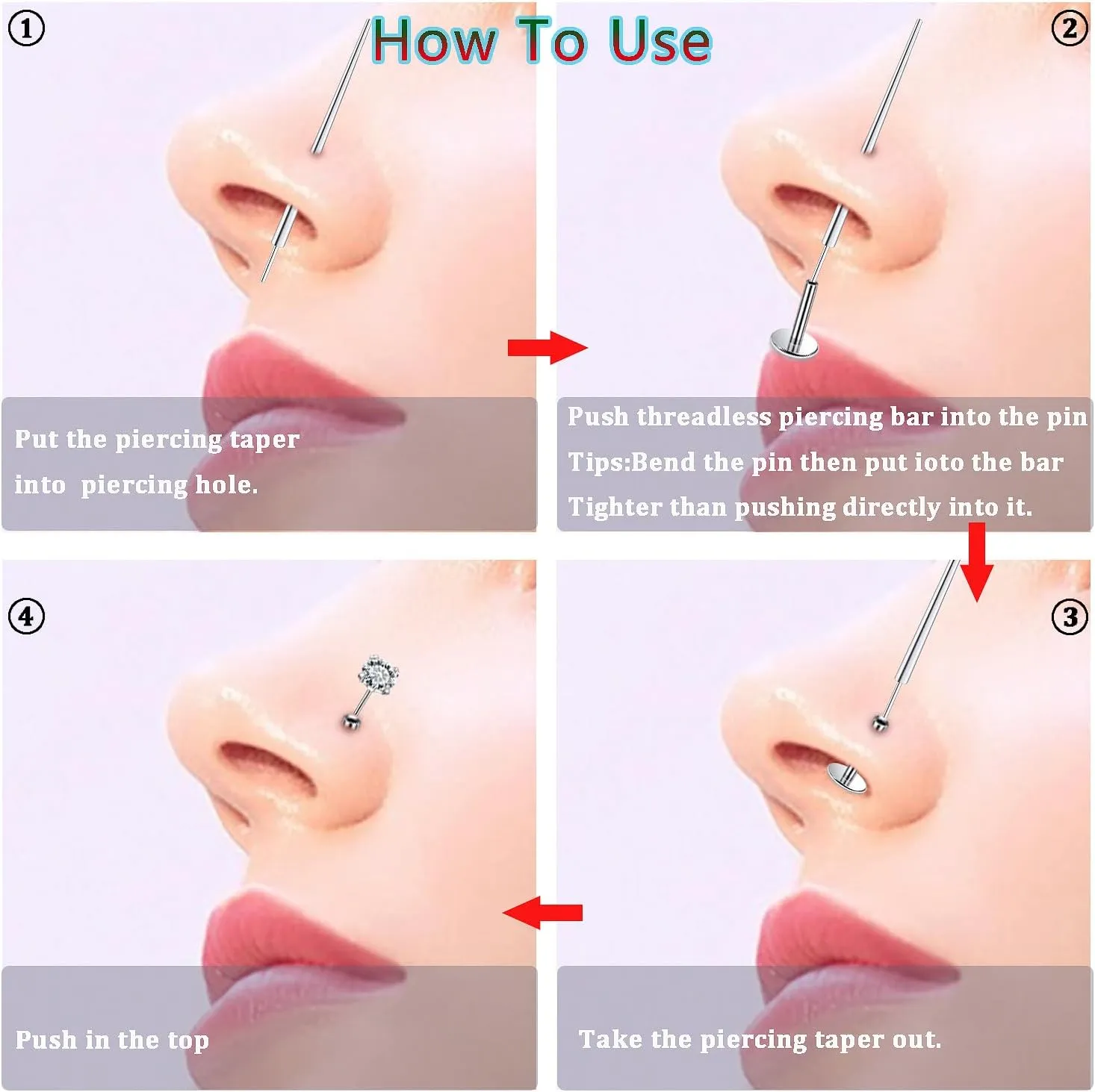 Kridzisw 20G 18G 16G Nose Rings Hoop Stainless Steel L-Shaped Nose Rings Studs Screw Clear Clicker Retainer Tragus Cartilage Helix Earrings Piercing Hoop