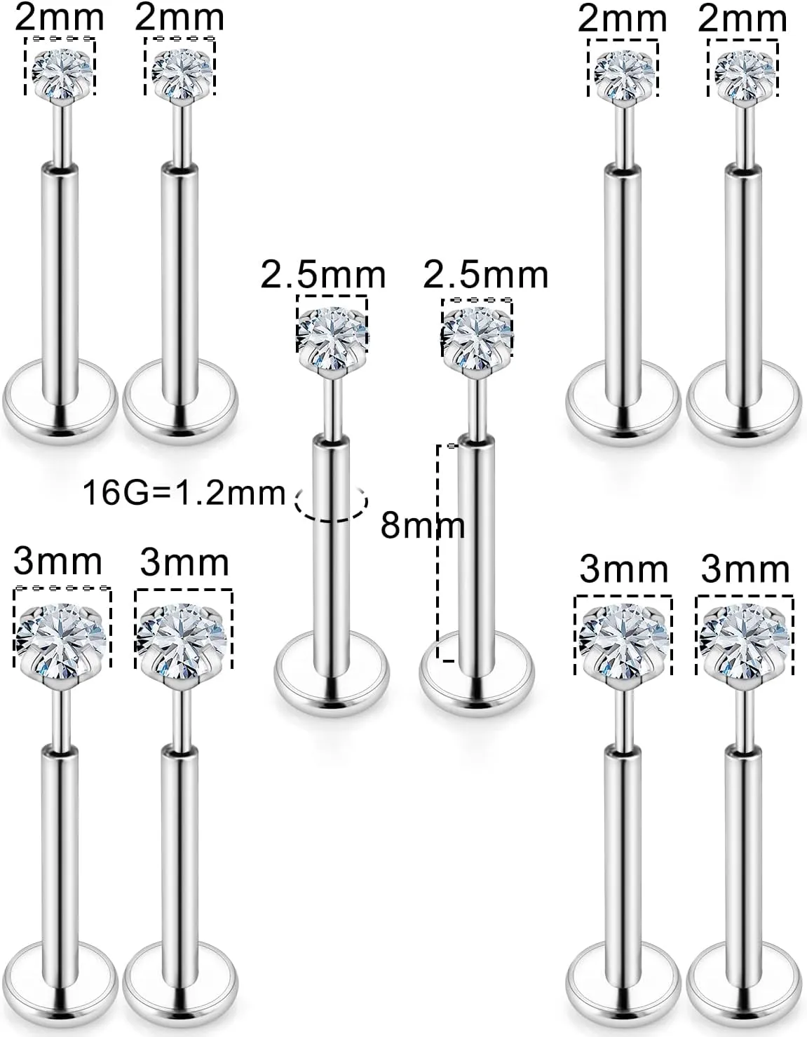 Kridzisw 20G 18G 16G Nose Rings Hoop Stainless Steel L-Shaped Nose Rings Studs Screw Clear Clicker Retainer Tragus Cartilage Helix Earrings Piercing Hoop