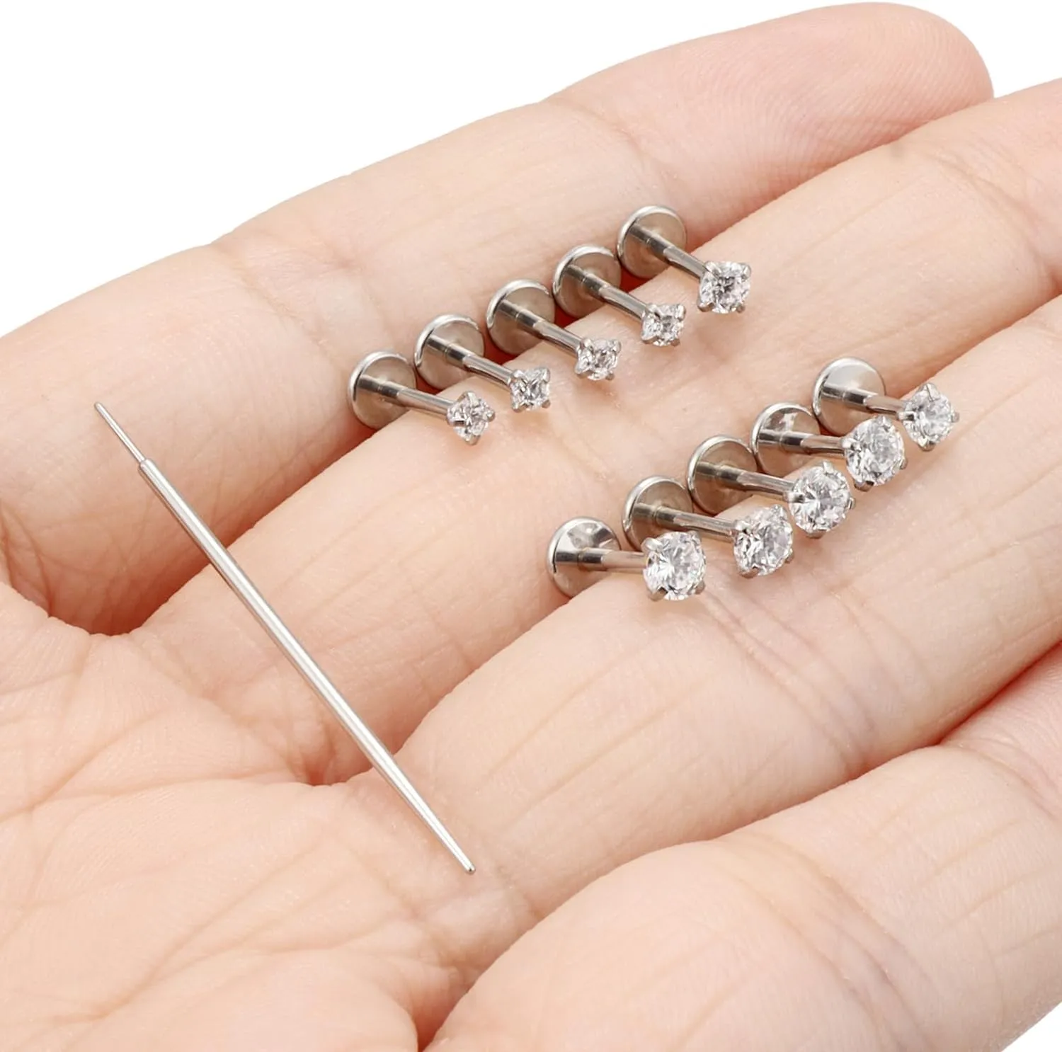 Kridzisw 20G 18G 16G Nose Rings Hoop Stainless Steel L-Shaped Nose Rings Studs Screw Clear Clicker Retainer Tragus Cartilage Helix Earrings Piercing Hoop