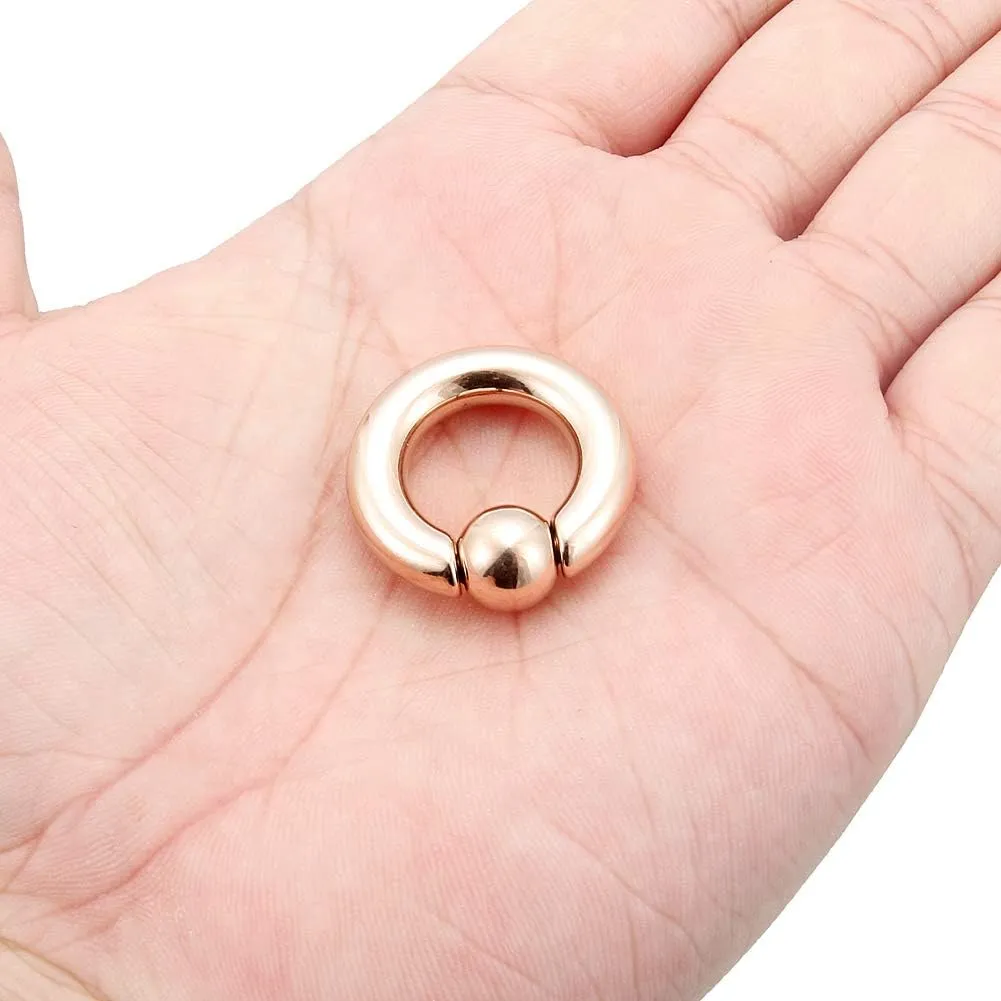 Kridzisw 2G 4G 6G 8G Large Septum Rings Ear Gauges Earrings 316L Surgical Steel Cpative Bead Rose Gold PA Ring Weight Ear Lobe Earrings Stretching Pierceing Jewelry for Women Men Diameter 12mm 16mm
