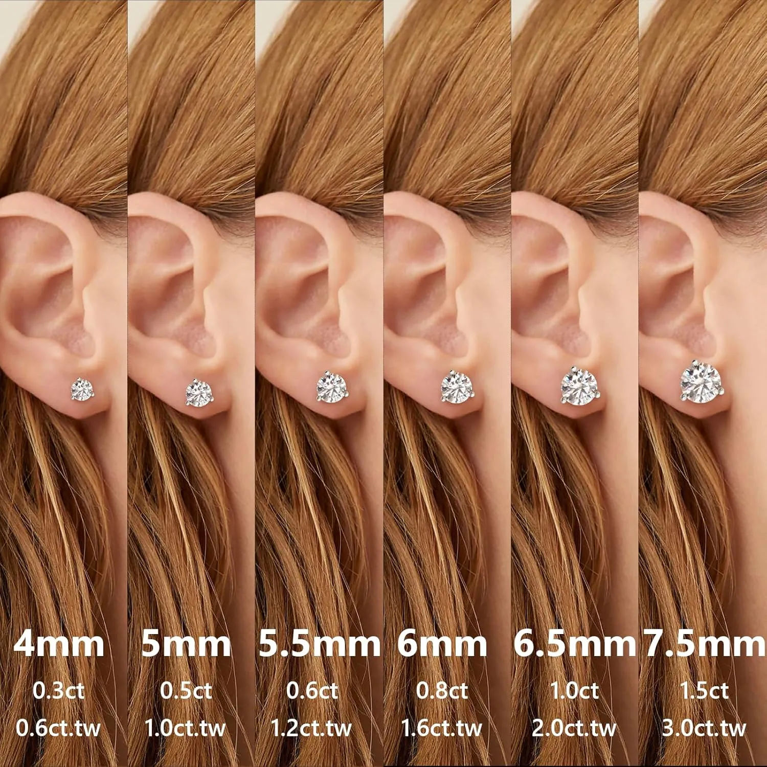 KRKC 0.6-3ct Moissanite Stud Earrings, D Color VVS1 Clarity, Lab Created Diamond Stud Earring for Women, 14K White Gold S925 Sterling Silver Earrings Friction Back for Women Men, Hypoallergenic