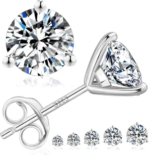 KRKC 0.6-3ct Moissanite Stud Earrings, D Color VVS1 Clarity, Lab Created Diamond Stud Earring for Women, 14K White Gold S925 Sterling Silver Earrings Friction Back for Women Men, Hypoallergenic
