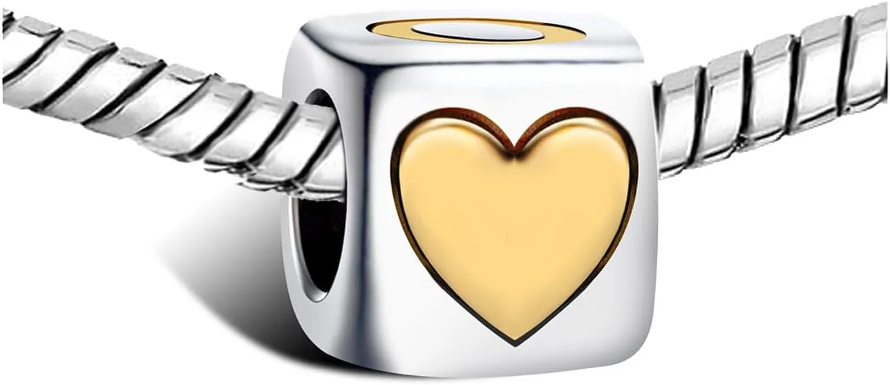 KunBead Initial A-Z Letter Gold Heart Alphabet Love Bead Birthday Charms Compatible with Pandora Charm Bracelet for Women