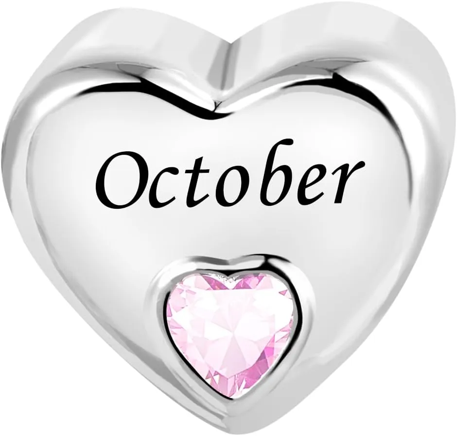 KunBead January-December Birthstone Birthday Month Flower Heart Love Bead Charms Compatible with Pandora Bracelet for Women