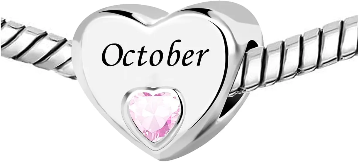 KunBead January-December Birthstone Birthday Month Flower Heart Love Bead Charms Compatible with Pandora Bracelet for Women