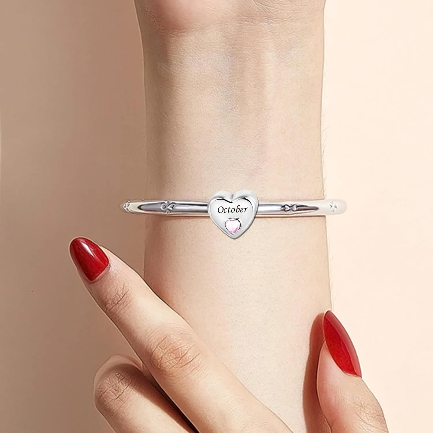 KunBead January-December Birthstone Birthday Month Flower Heart Love Bead Charms Compatible with Pandora Bracelet for Women