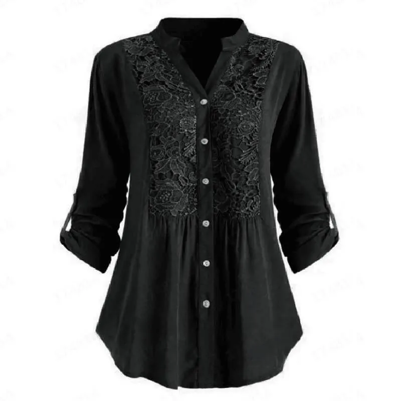 Lace V-neck Long Sleeves T-shirt