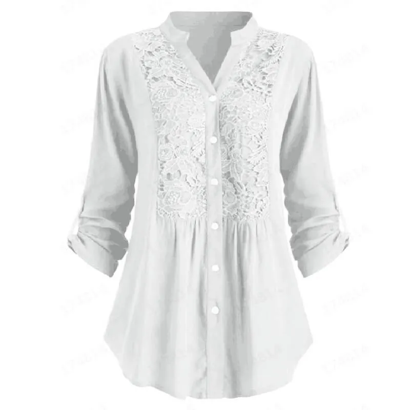 Lace V-neck Long Sleeves T-shirt