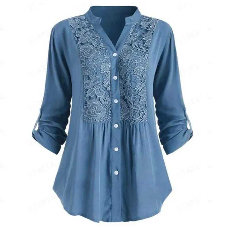 Lace V-neck Long Sleeves T-shirt
