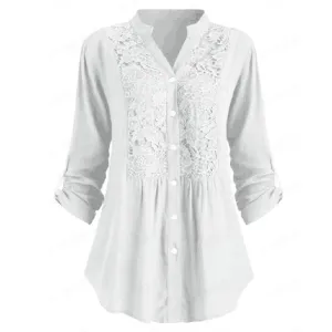 Lace V-neck Long Sleeves T-shirt